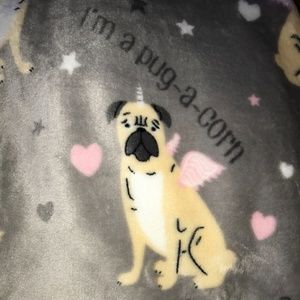 Pug Dog Unicorn Pugicorn Pink Hearts Luxe Plush Throw Blanket 50 x 60 NEW NWT